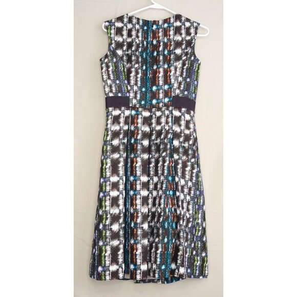 Etcetera Silk Wool Blend Midi Dress Blue Brown A-Line Sleeveless Women's 0 EUC - Picture 5 of 8